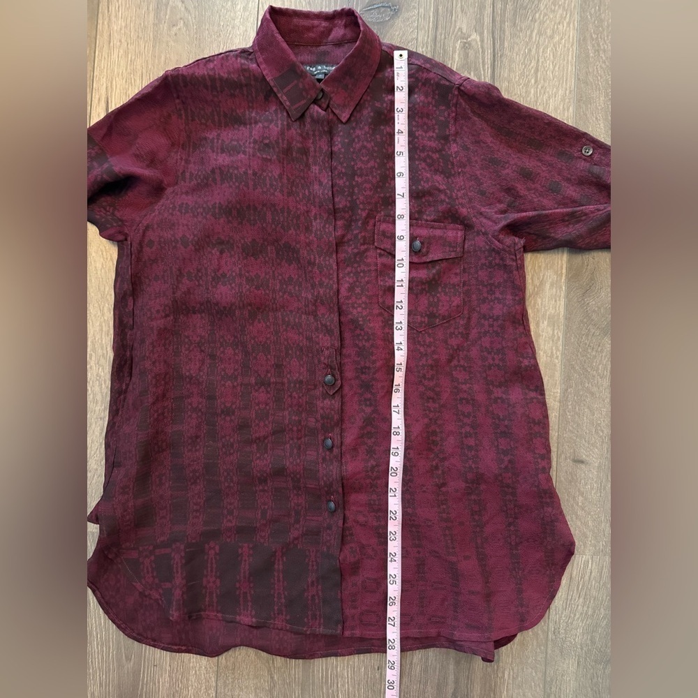 Rag & Bone Button up Blouse Maroon and Black Pattern Size 0 - Picture 4 of 5